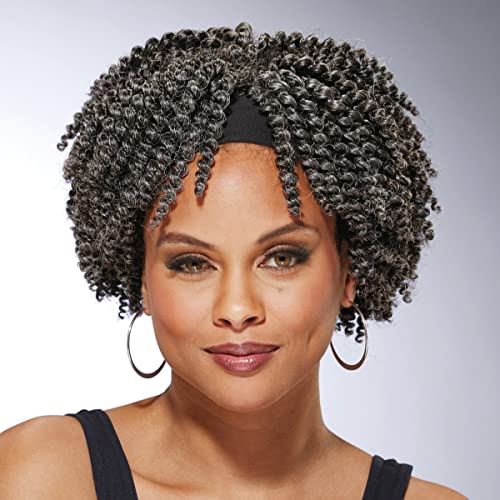 Especially Yours Sharma Headband Wig Authentic Two-Strand Twist Coils with Great Body, Stretch Band/Runway Shades of Black, Brown and Gray