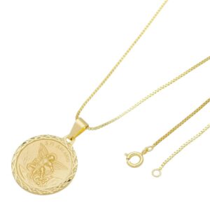 Tudo Jóias 18k Unisex Gold Plated Saint Michael Archangel Medal Pendant and Box Necklace 23.6 inches Made in Brazil