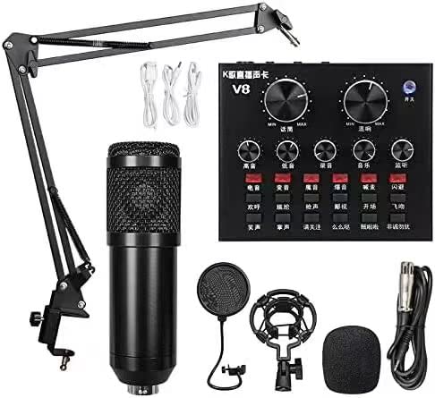 N-S Podcast Equipment Bundle Condenser Microphone Kit with Two Live Sound Card,Adjustable Mic Suspension Scissor Arm, Metal Shock Mount and Double-Layer Pop Filter for Studio Recording & Broadcasting