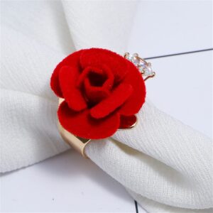 Dtja CZ Flower Wedding Ring for Women Statement Engagement Round Rhinstone Suede Rose Adjustable Open Band Finger Rings Comfort Fit Cocktail Party Vintage Y2K Jewelry Gift (Red)