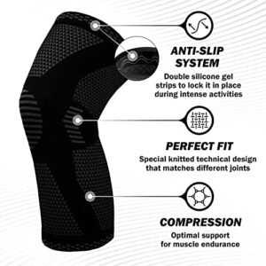 POWERLIX Knee Compression Sleeve (Pair) - Best Knee Brace for Knee Pain for Men & Women – Knee Support for Running, Basketball, Volleyball, Weightlifting, Gym, Workout, Sports L (BLCK) (2P)