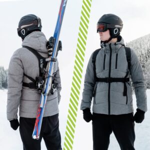 Sklon Adult Ski and Pole Carrier Strap Harness - Avoid the Struggle and Easily Transport Your Skis and Poles on Your Back - Light and Compact - HoneyComb Black