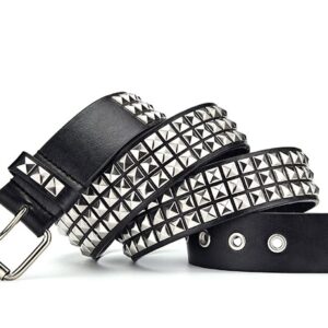 Idopy Women Men Gothic Punk Rivet Nickel Pyramid Studded Faux Leather Belt (Black)