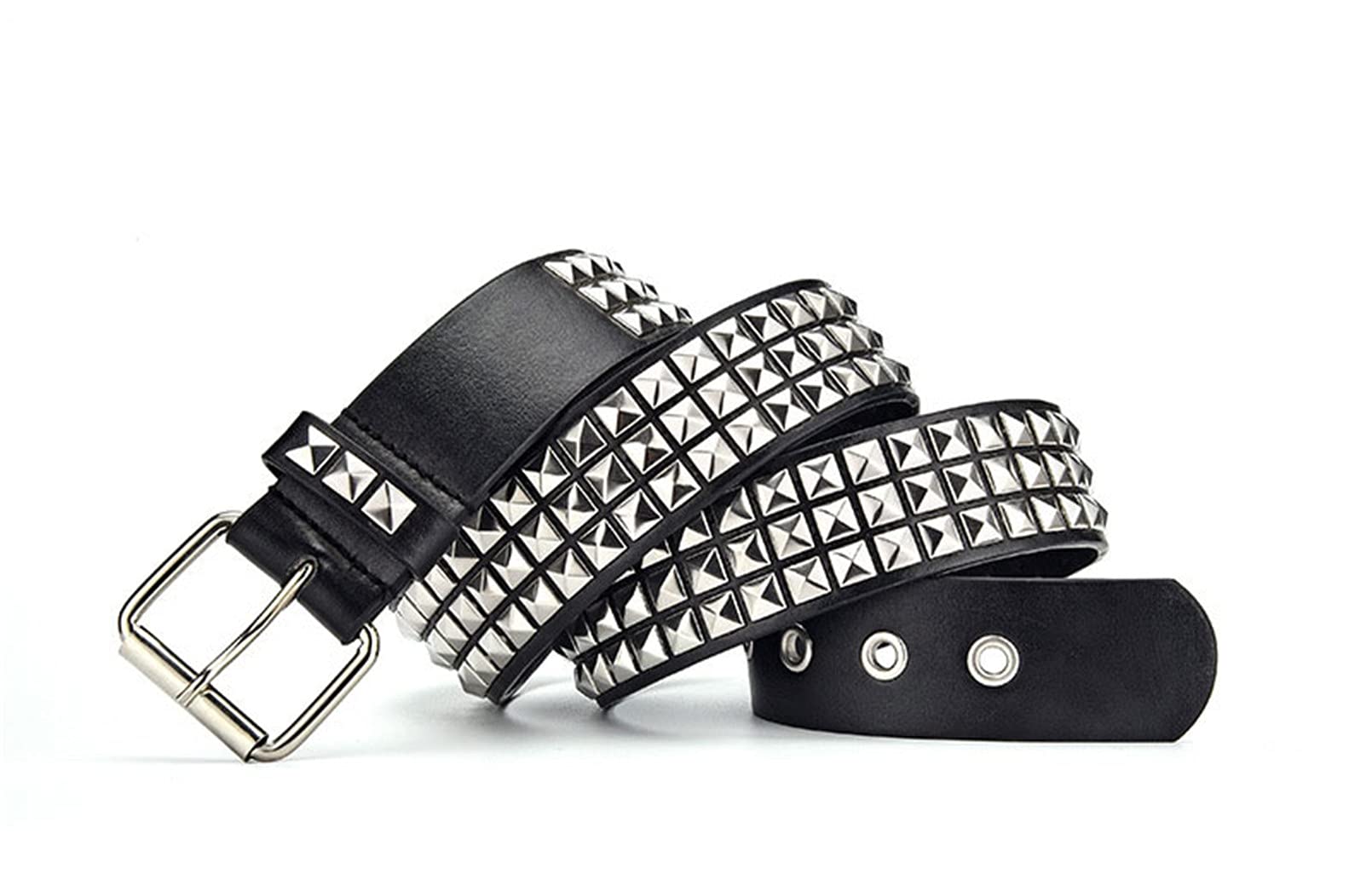 Idopy Women Men Gothic Punk Rivet Nickel Pyramid Studded Faux Leather Belt (Black)