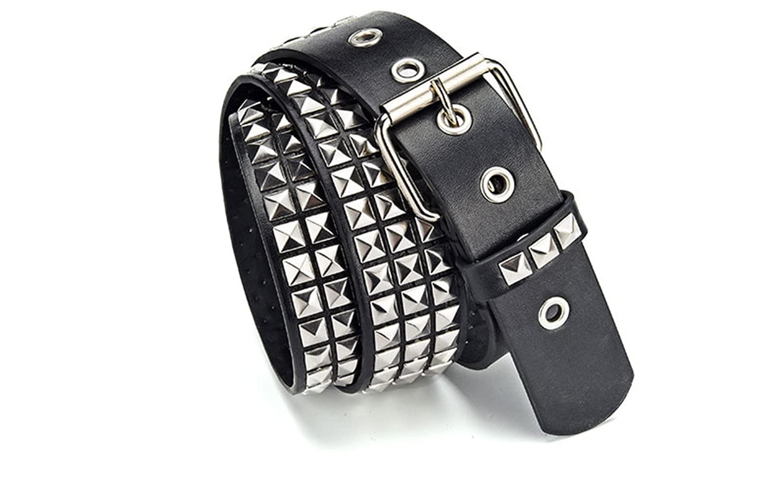 Idopy Women Men Gothic Punk Rivet Nickel Pyramid Studded Faux Leather Belt (Black)