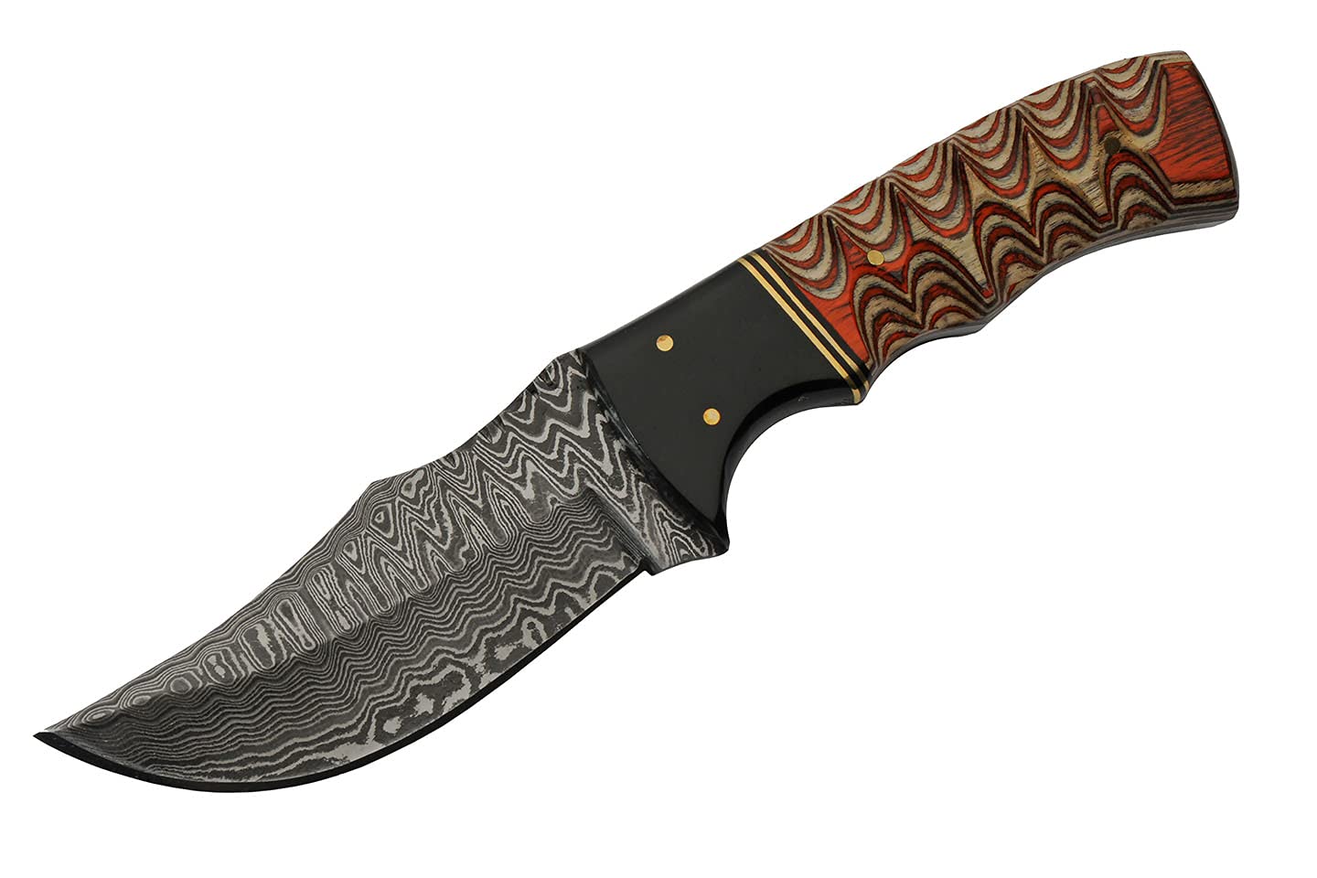 Szco Supplies 8" Horn/Twisted Wood Handle Damascus Steel Upsweep Skinning Knife With Sheath