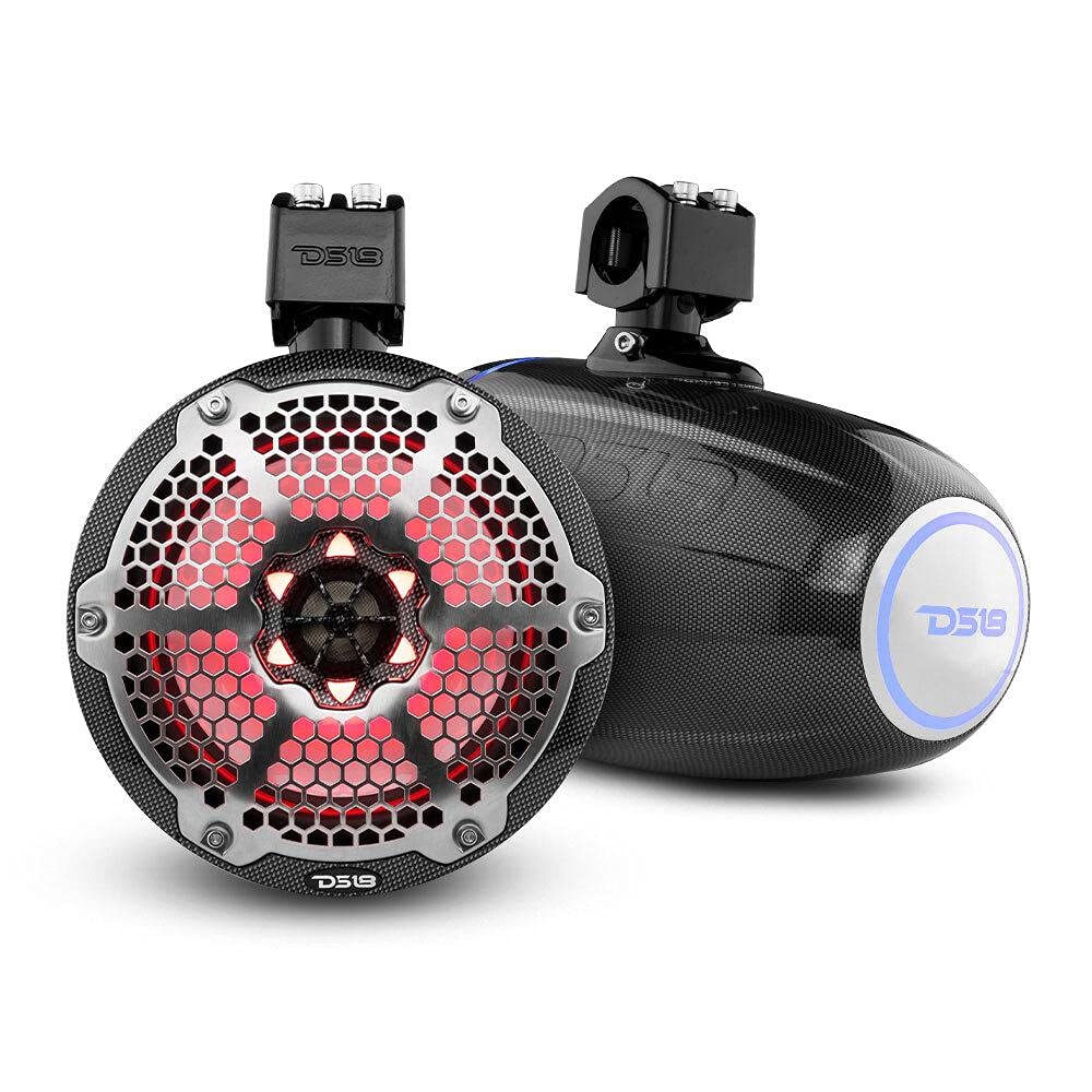 DS18 Hydro CF-X8TP 8" Marine Towers with Integrated RGB LED Lights - High Performance, Marine Grade IP65 Rated, UV Stable, 375 W Max 125 W RMS 4 Ohms (Pair)