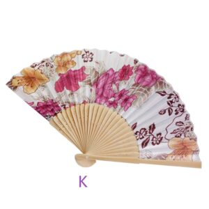 DUO ER 2pcs Summer Vintage Bamboo Silk Folding Hand Held Flower Fan Chinese Dance Party Pocket Gifts Wedding Colorful (Color : K)