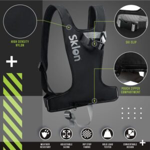 Sklon Adult Ski and Pole Carrier Strap Harness - Avoid the Struggle and Easily Transport Your Skis and Poles on Your Back - Light and Compact - HoneyComb Black