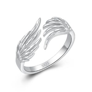 Hioed 925 Sterling Silver Feather Angel Wings Ring Adjustable Dainty Wrap Open Rings for Women