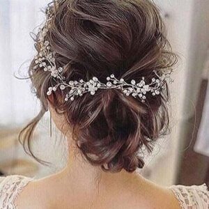 GENBREE Bride Pearl Wedding Hair Piece Rhinestone Hair Vine Bridal Headpiece Silver Hair Accessories for Women (19.7in) (A-Silver)