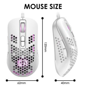 LexonElec Mini Ultralight Wired Gaming Mouse,4 Kinds RGB Backlit,2400DPI 4 Levels Adjustable,Lightweight Honeycomb Shell Mice for PC Gamers,Xbox,PS4(White)