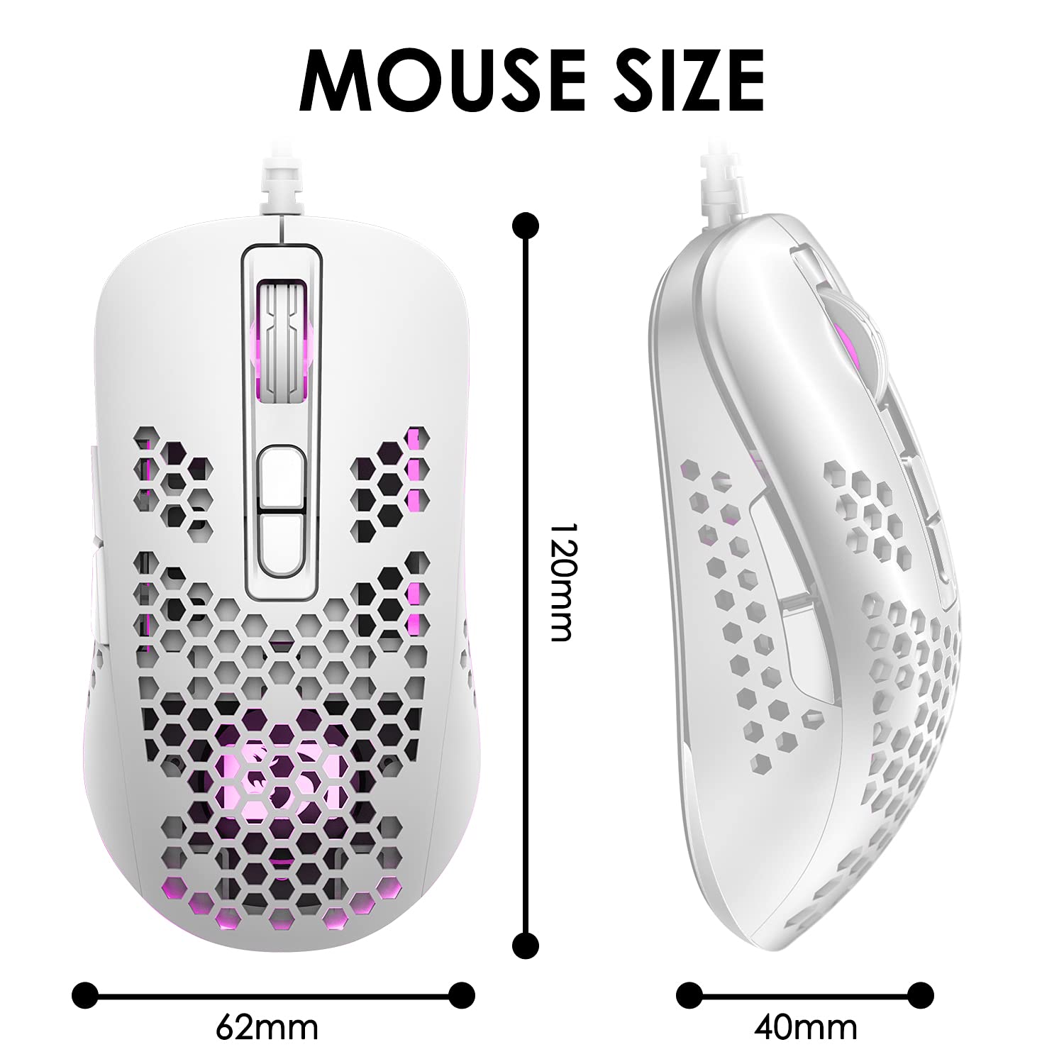 LexonElec Mini Ultralight Wired Gaming Mouse,4 Kinds RGB Backlit,2400DPI 4 Levels Adjustable,Lightweight Honeycomb Shell Mice for PC Gamers,Xbox,PS4(White)