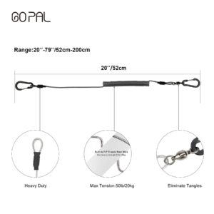 Go Pal PS1 Heavy Duty Kayak Paddle Leash, Retractable Fishing Rod Tether with 5.9" Belt, Paddle Board Fishing Accessories, Pole Straps, Fishing Lanyard Stretches to 79", 2 Pack