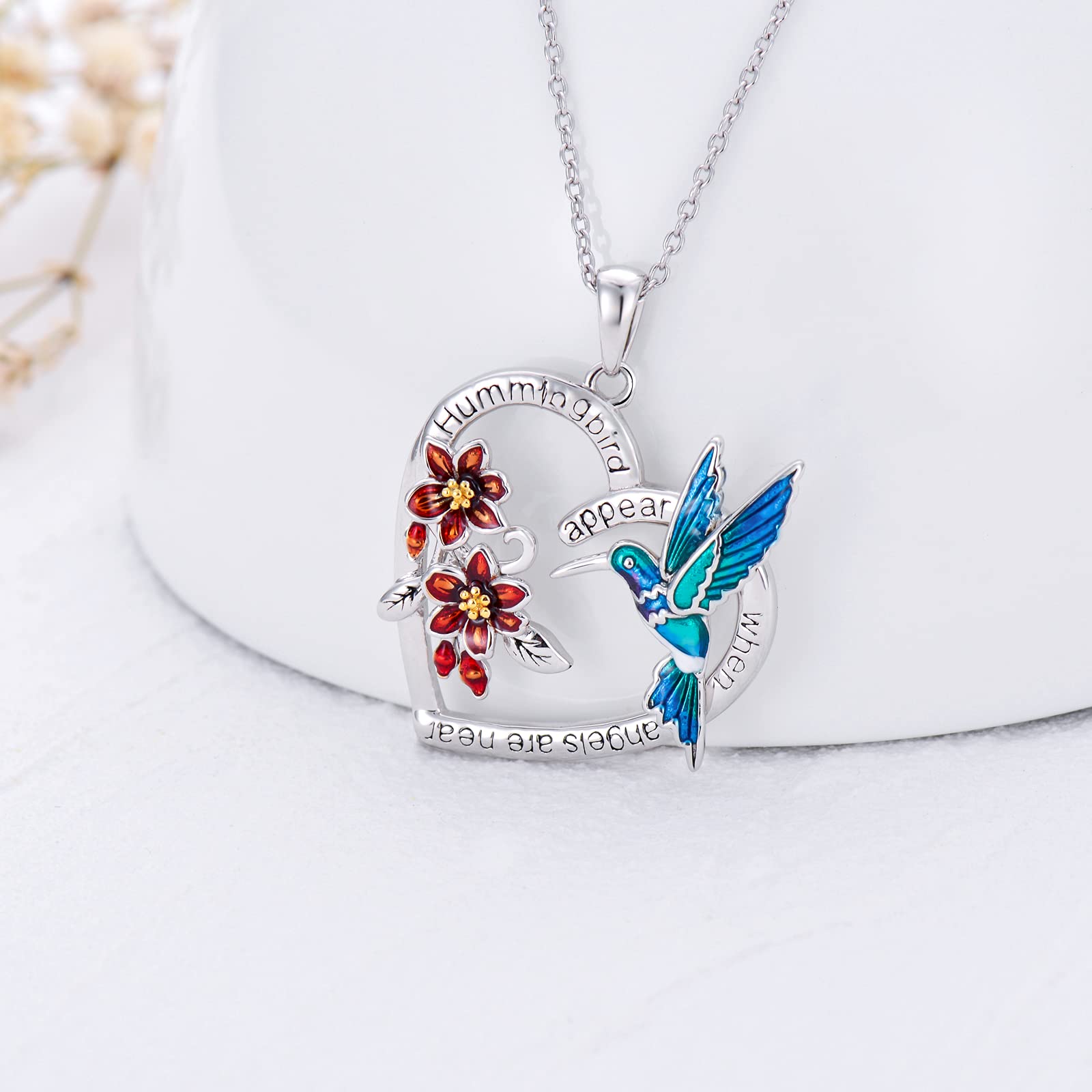 LONAGO Hummingbird Necklace Hummingbird Heart Pendant Necklace 925 Sterling Silver Hummingbirds Necklaces Gifts for Women