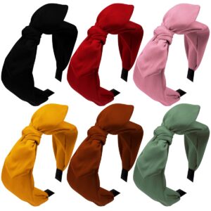 Jaciya 6 Pieces Knotted Bow Headbands for Women Turban Headbands for Women Wide Headbands for Women Knot Headband 6 Colors cintillos de pelo para mujeres