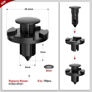 Nilight 100PCS Nylon Bumper Rivet Fender Clips OEM Replaces Nissan: 01553-093210 8mm,1PC Bonus Fastener Remover