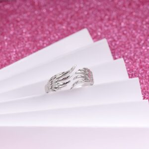 Hioed 925 Sterling Silver Feather Angel Wings Ring Adjustable Dainty Wrap Open Rings for Women