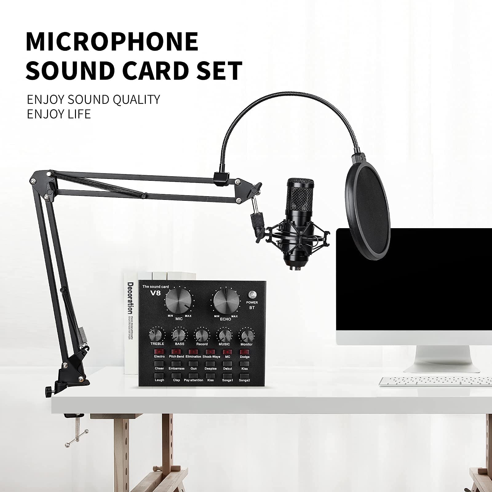 N-S Podcast Equipment Bundle Condenser Microphone Kit with Two Live Sound Card,Adjustable Mic Suspension Scissor Arm, Metal Shock Mount and Double-Layer Pop Filter for Studio Recording & Broadcasting