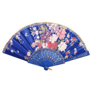 gjhl fan best chinese style dance wedding party lace silk folding hand held flower fan summer vintage folding hand held flower fans decor hand fan (color : dark blue)