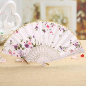 DUO ER Folding Fan Vintage Chinese Style Hand Held Fans Lace Silk Folding Fans Handheld Folded Fan for Church Party Dance Wedding Gift (Color : Hot Pink)