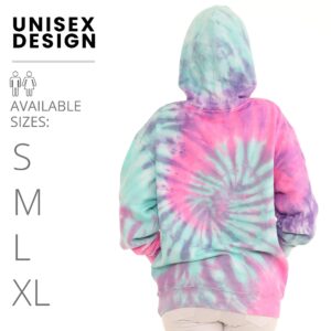 Pure Essence Tie Dye Long Sleeve Pullover Hoodie for Men and Women, Fleece Hooded Sweatshirt with Front Pocket and Drawstring, Pink Jelly, Large