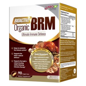 LABO Nutrition Bioactive Organic BRM - Advanced Immune Support & Maintain Natural Killer Cell Activity; 6 Therapeutic Mushrooms Lingzhi, Yunzhi, Maitake, Shiitake, Agaricus Blazei Murill & Cordyceps