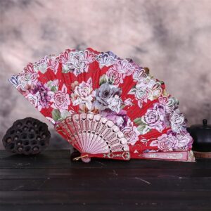 DUO ER 2pcs Folding Held Fans Pattern Dance Wedding Party Lace Folding Hand Held Flower Fans Hand Held Fan (Color : Purple)