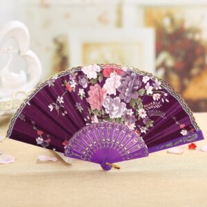 DUO ER Folding Fan Vintage Chinese Style Hand Held Fans Lace Silk Folding Fans Handheld Folded Fan for Church Party Dance Wedding Gift (Color : Hot Pink)