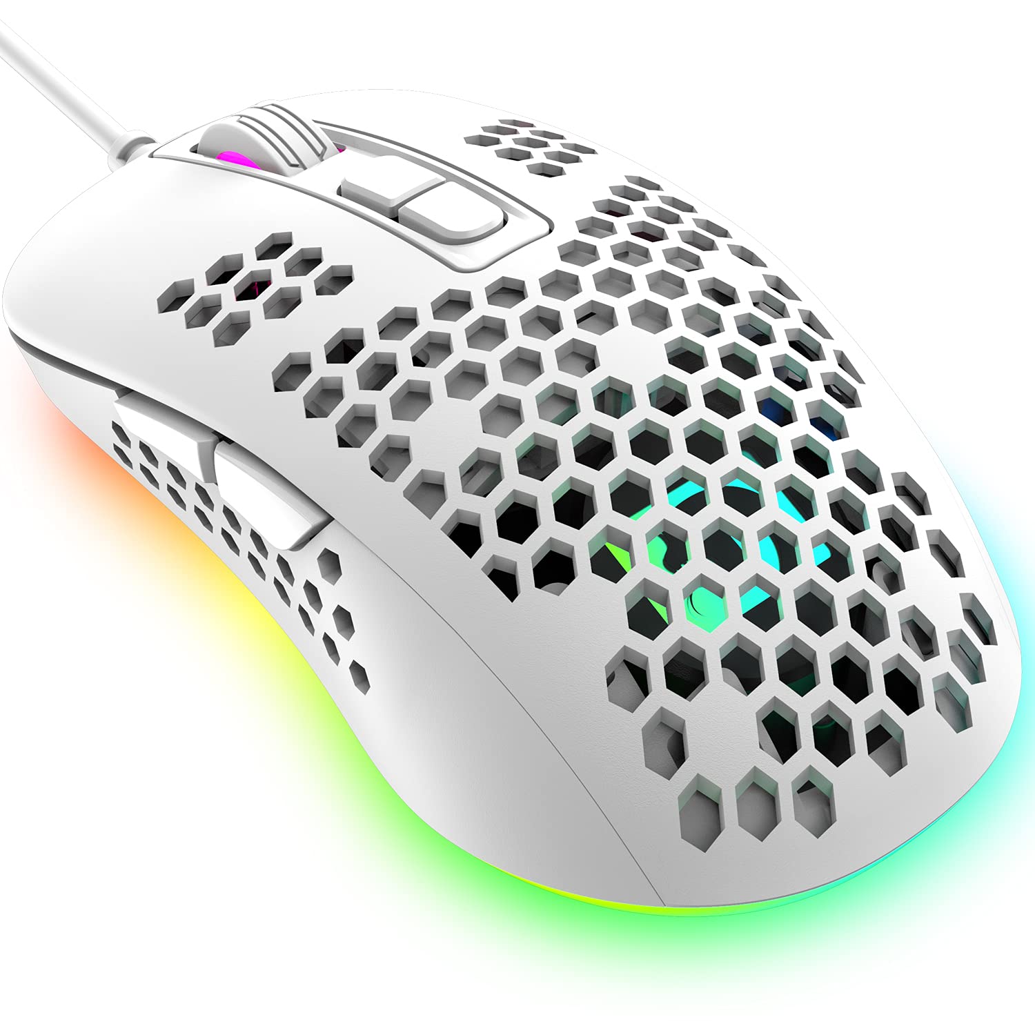 LexonElec Mini Ultralight Wired Gaming Mouse,4 Kinds RGB Backlit,2400DPI 4 Levels Adjustable,Lightweight Honeycomb Shell Mice for PC Gamers,Xbox,PS4(White)