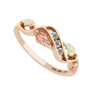 10k Yellow Gold 3-Stone Diamond Ring, 12k Rose and Green Black Hills Gold (.10 Ctw, Top Light Brown) Size 10