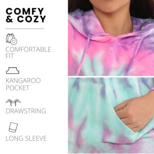 Pure Essence Tie Dye Long Sleeve Pullover Hoodie for Men and Women, Fleece Hooded Sweatshirt with Front Pocket and Drawstring, Pink Jelly, Large