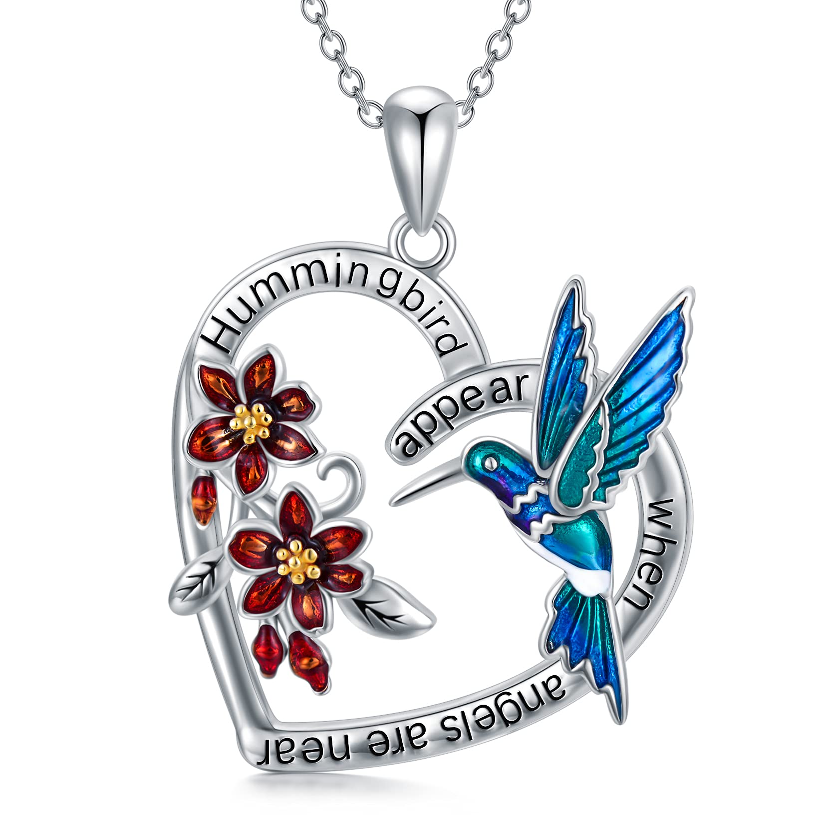 LONAGO Hummingbird Necklace Hummingbird Heart Pendant Necklace 925 Sterling Silver Hummingbirds Necklaces Gifts for Women