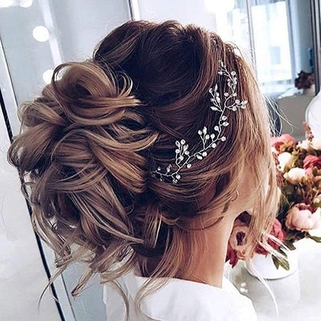 GENBREE Bride Pearl Wedding Hair Piece Rhinestone Hair Vine Bridal Headpiece Silver Hair Accessories for Women (19.7in) (A-Silver)