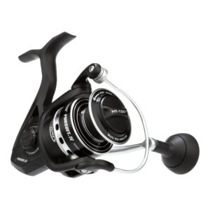 penn pursuit iv inshore spinning fishing reel, size 4000, ht-100 front drag, max of 15lb, 5 sealed stainless steel ball bearing system, built with carbon fiber drag washers,black/silver