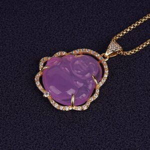 ASGIFT Amethyst Laughing Buddha Necklaces Dainty Purple Quartz Buddha Pendant with 18k Gold Plated Chain Crystal Buddah Neckless Jewelry Birthday Christmas Gift for Women Girls (20 inches)