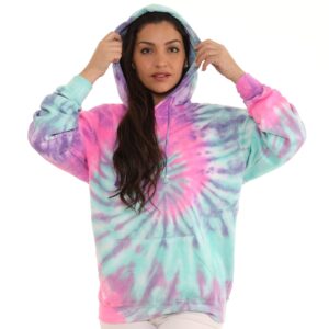 Pure Essence Tie Dye Long Sleeve Pullover Hoodie for Men and Women, Fleece Hooded Sweatshirt with Front Pocket and Drawstring, Pink Jelly, Large