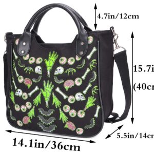 RainboSee Women Punk Rivet Handbag Purse Canvas Tote Shoulder Crossbody Bag Large Capacity Satchel Black (Skull)