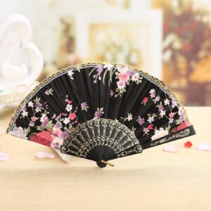 GJHL Fan Best Chinese Style Dance Wedding Party Lace Silk Folding Hand Held Flower Fan Summer Vintage Folding Hand Held Flower Fans Decor Hand Fan (Color : Dark Blue)