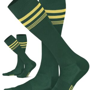 CS CELERSPORT 2 Pack Soccer Socks for Youth Kids, Men and Women Sport Softball Socks with Cushion, Green, Large