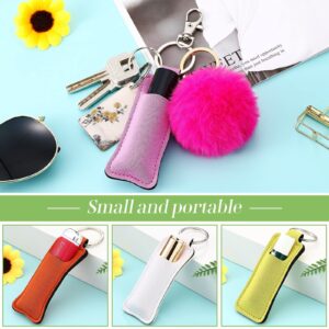 Junkin 40 Pcs Lipstick Holder Keychain Lip Holder, Clip on Lipstick Pouch Fluffy Ball Keychain with Keyring (Colorful Style)