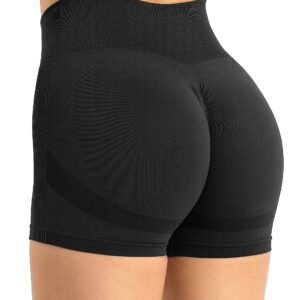 A AGROSTE High Waist Workout Shorts for Women Seamless Scrunch Butt Lifting Short Gym Smile Contour Cycling Biker Shorts A-Black