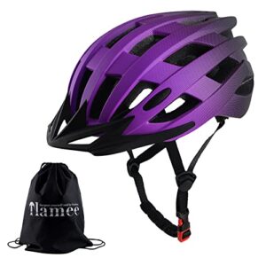 Adult Bike Helmets, Adjustable Mens Womens Bicycle Helmet, Lightweight Road Mountain Cycling Safety Sports Helmets with Detachable Visor Purple