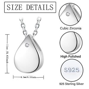 ZLILIJAN 925 Sterling Silver Urn Cremation Ashes Memorial Keepsake Teardrop Eternity Memorial Pendant Mom Dad Jewelry for Women (Ashes Teardrop Pendant)