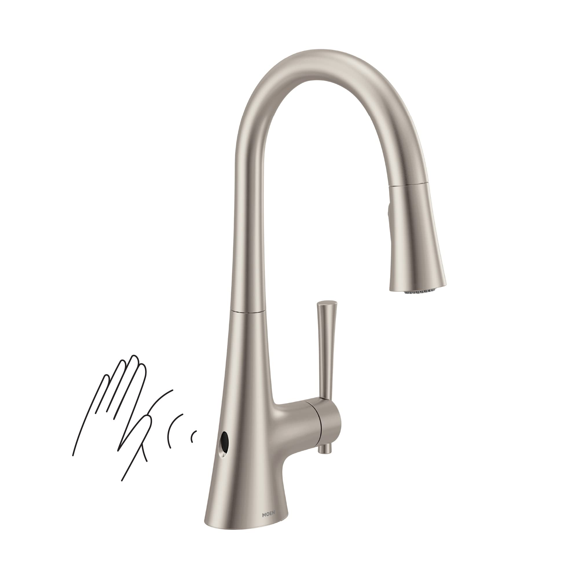 Moen 9126EWSRS Kurv Collection Motionsense Wave Sensor Touchless One Handle High Arc Pulldown Modern Kitchen Faucet Featuring Power Clean, Spot Resist Stainless