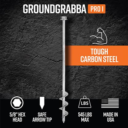 GROUNDGRABBA Screw in Tent Stake for Sand and Loose Ground | Premium Drill Driven Ground Anchor Earth Screws | Sand Screw Anchor | 4X GroundGrabba Pro 1 Stakes