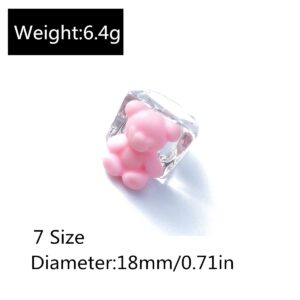 2/6Pcs Cute Candy Color Resin Tiny Gummy Bear Ring Sweet Resin Acrylic Heart Ring Set for Women Party Birthday Jewelry Gifts (E 8Pcs)