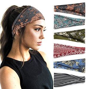 yonuf boho headbands for women fashion wide headband yoga workout head bands hair accessories band 6 pack