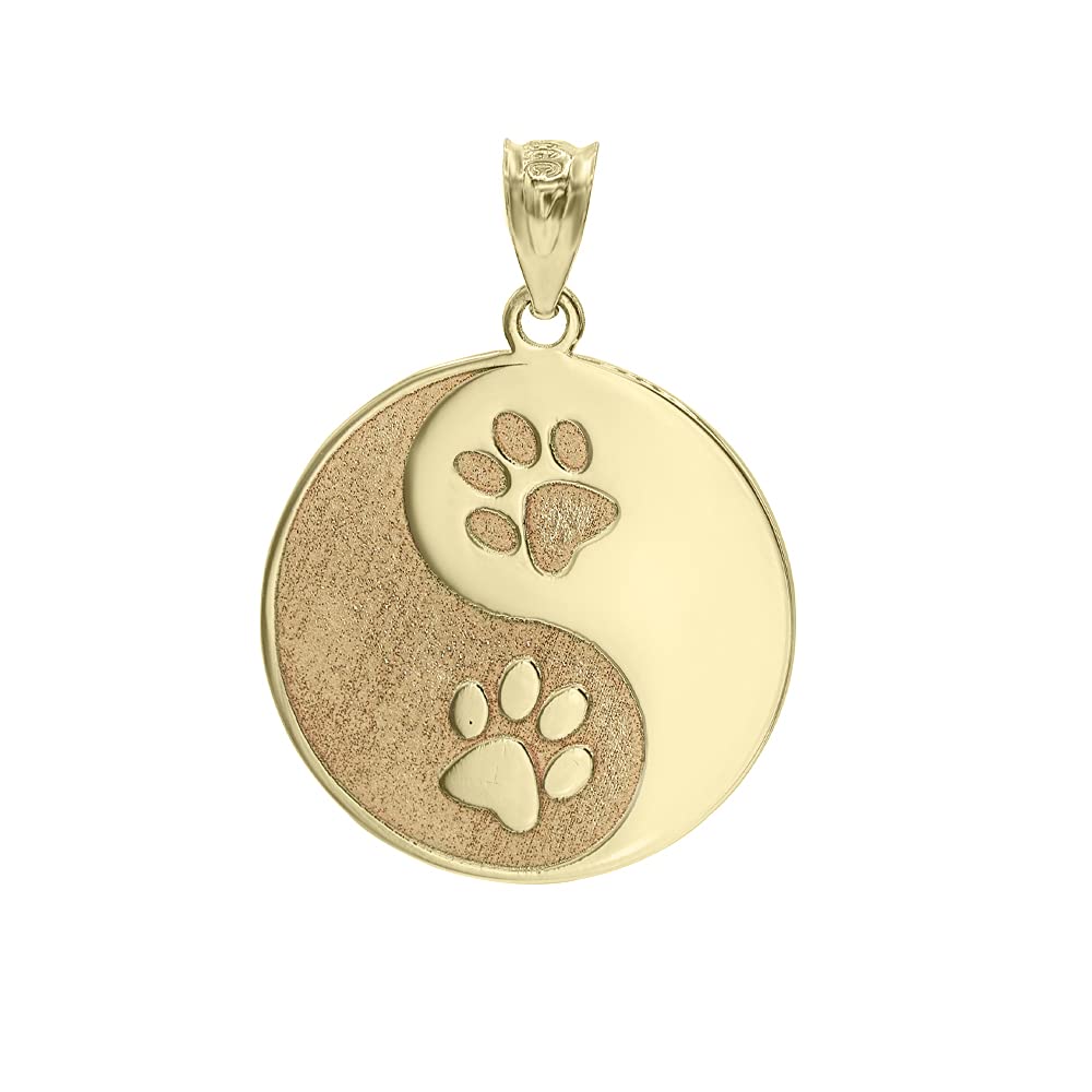 Certified 14k Yellow Gold Personalized Name Yin Yang Tai Chi Cute Puppy Paw Print Pendant