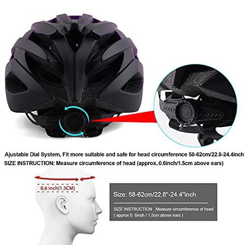 Adult Bike Helmets, Adjustable Mens Womens Bicycle Helmet, Lightweight Road Mountain Cycling Safety Sports Helmets with Detachable Visor Purple